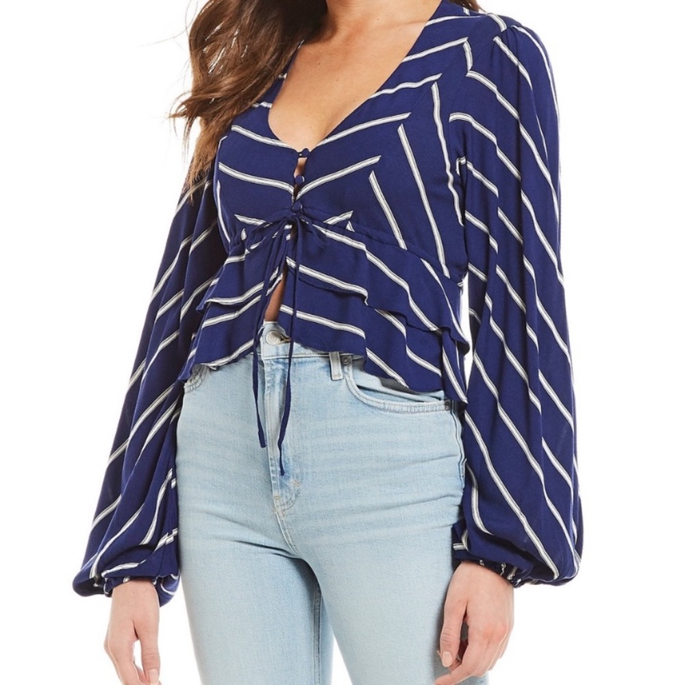 ✨SALE✨ Free People Long Sleeve Striped Shirt Top Crop XS